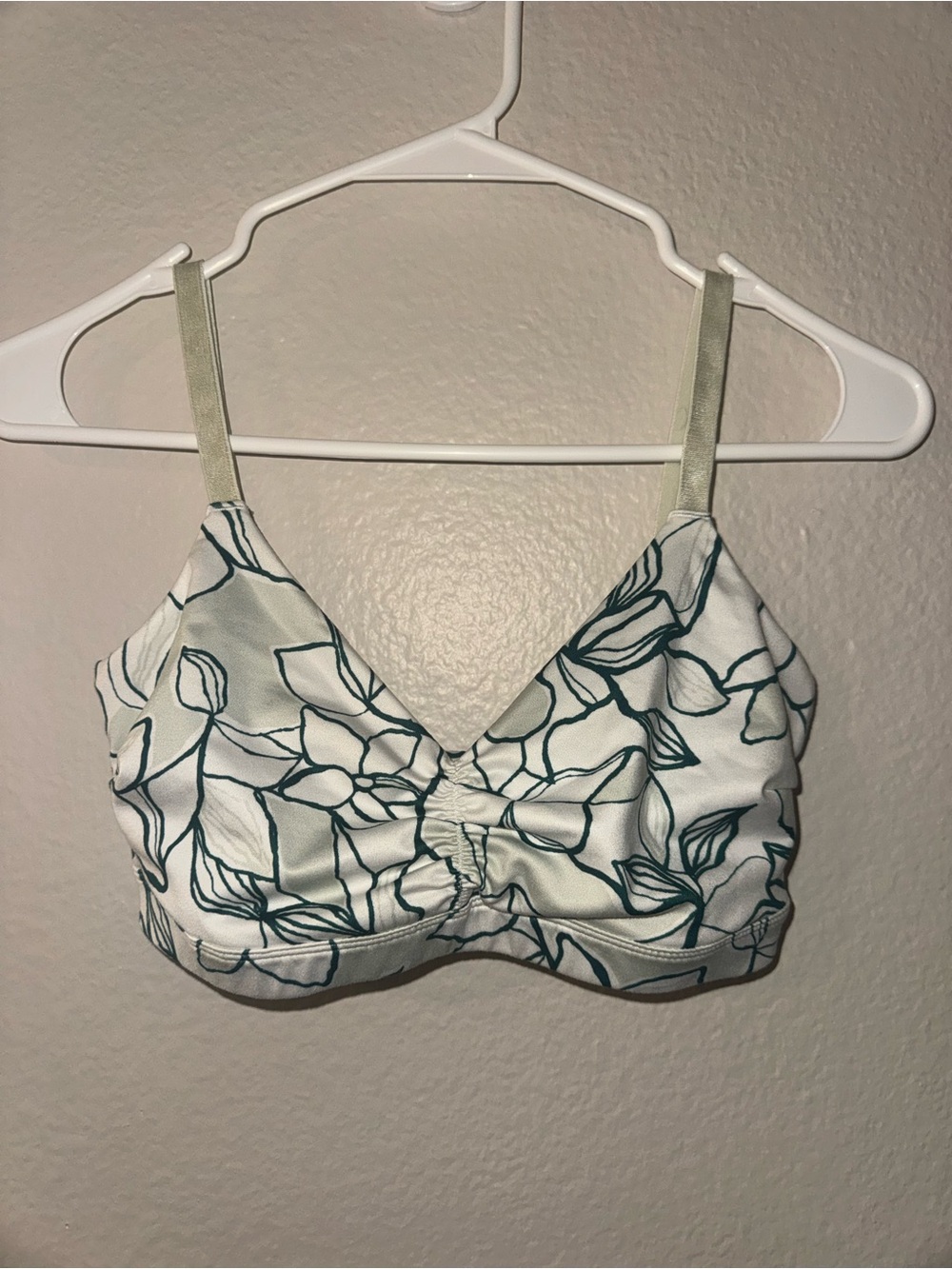 JoyLab White Bralette with Dark Green Floral Print
